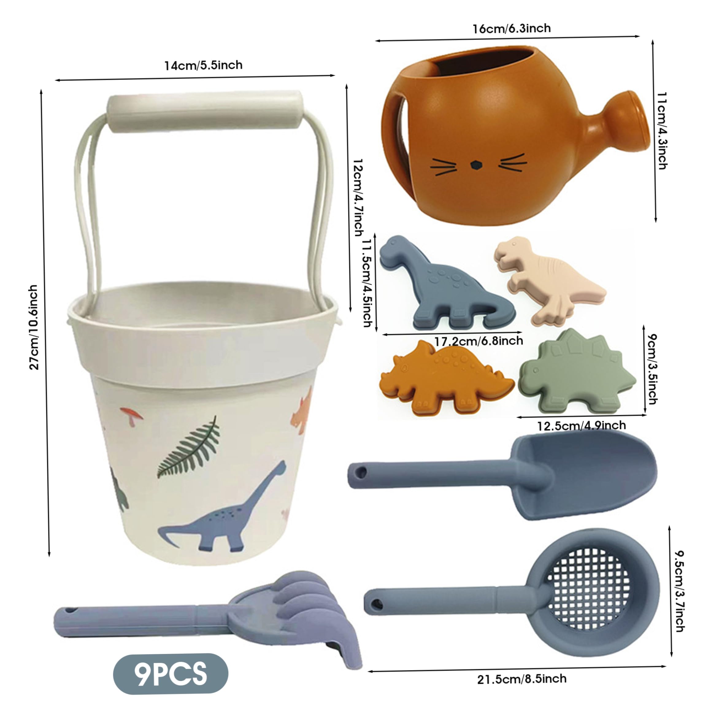 Giocattoli di Sabbia in Silicone, Set di Giocattoli da Spiaggia di Dinosauri da 9 Pezzi per Bambini, da Spiaggia per Alimenti per Bambini, Kit di Gioco con Sabbia Pieghevole, Piscina e a