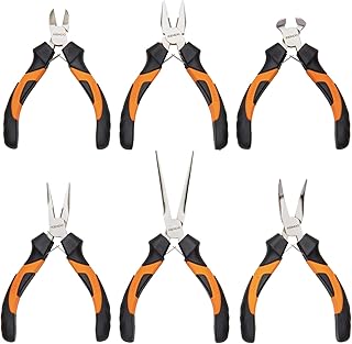 KENDO 6-Pieces Mini Pliers Set, Long Nose, Bent Nose, Diagonal, End Cut, Linesman, Needle Nose Pliers, Spring Loaded Handle, 4.5 Inch, Mechanic, Craftsman Basic Tool Kit, Roll Up Carry Bag Included