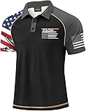 Mainfini Men's Short Sleeve Golf Shirts UPF 50+ Raglan Patriotic American Graphic Polo Shirt (S-3XL) Black - Splicing American Flag Large
