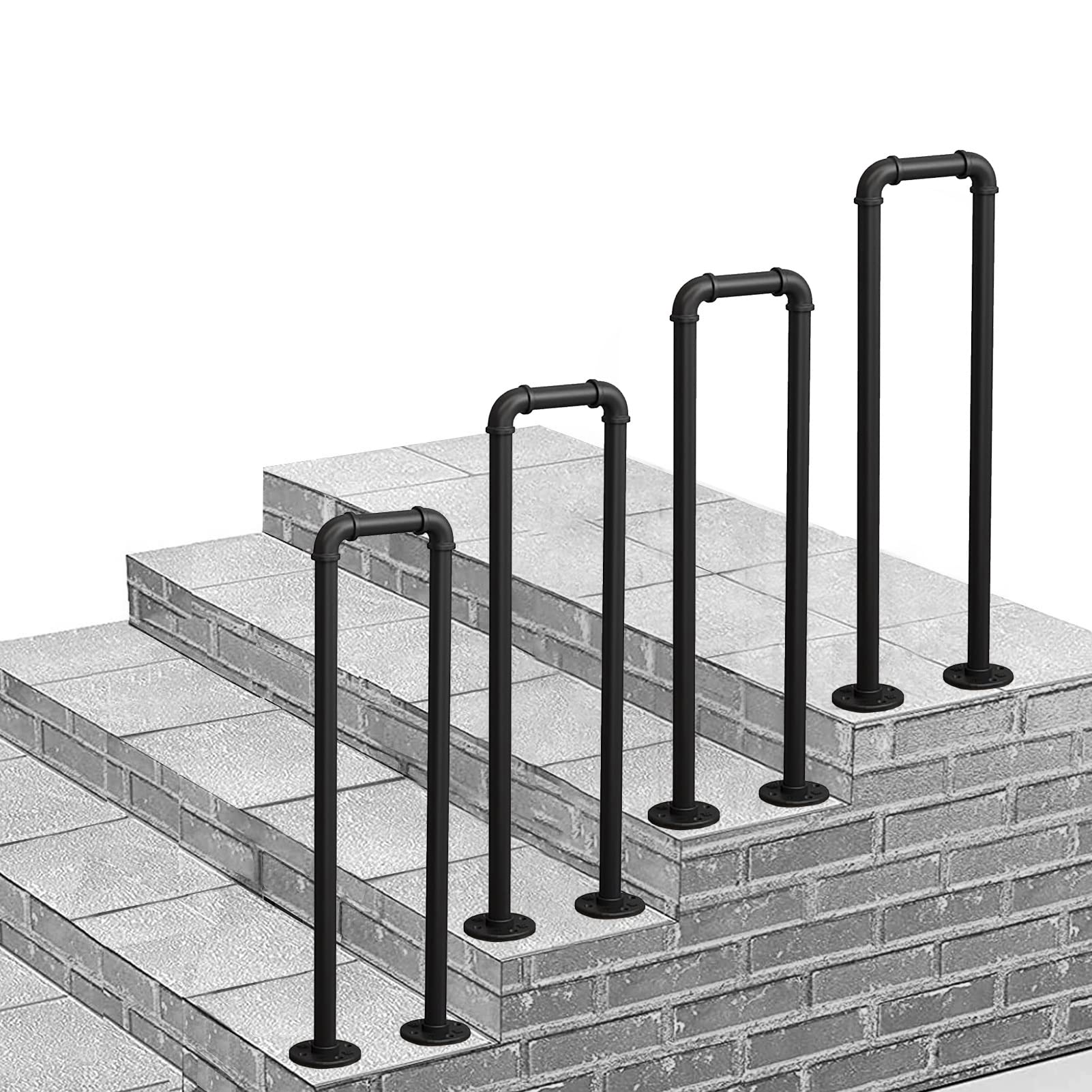 Main courante d'escalier en metal noir pour marches exterieures de jardin et porche