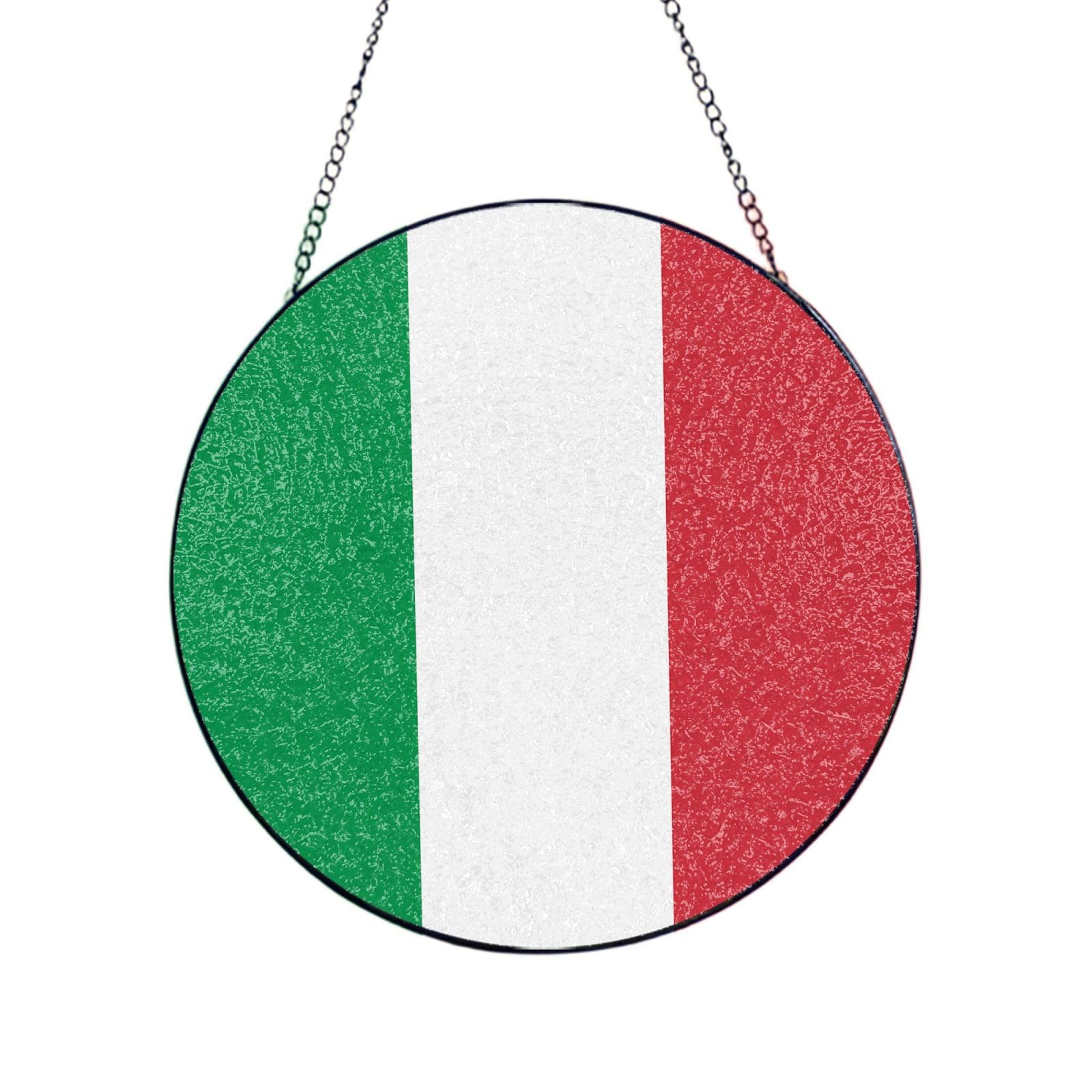 Phayah Italian Flag Print Glass Window Hanging Sun Catchers Suncatcher Decor For Birthday For Home Garden Porch 10in（25cm）