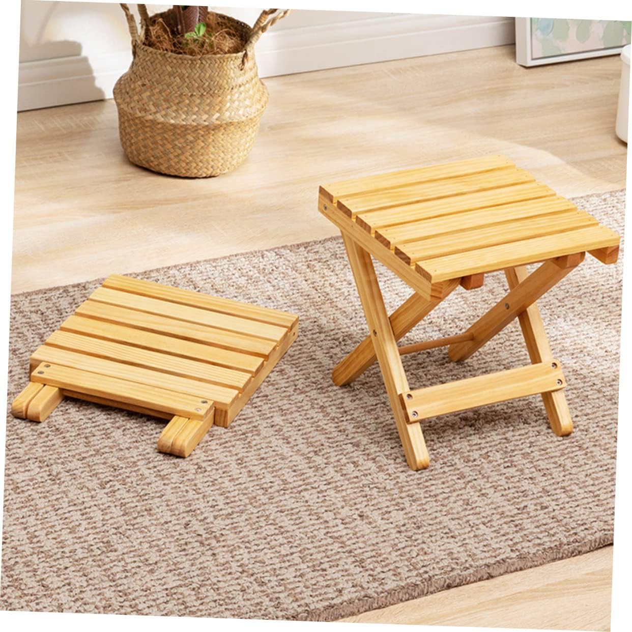 Wooden Folding Side Table Table for Living Room Beach Foldable Stool Outdoor Plant Stand