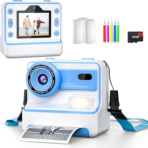 Kids Camera Instant Print for Girls Boys Age 3-12 Kids Toys, 1080P, Christmas Birthday Gifts for 4 5 6 7 8 9 10 Year Old Girls, Toddler Camera Girls Toys with 32GB Card (GTD101, Blue)
