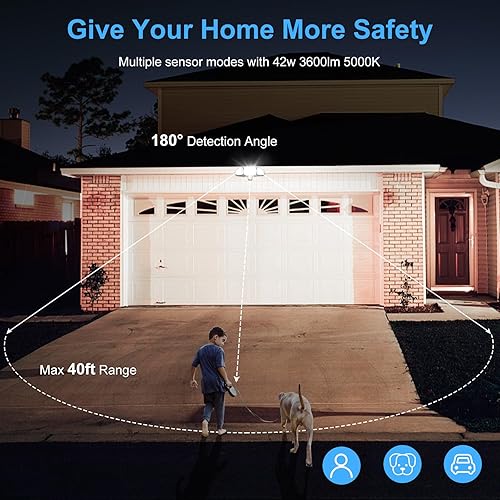 Miniatura 3 de MEIKEE Luces LED de seguridad de 42 W, luz con sensor de movimiento, luz de inundación al aire libre, 3600 lm, 5000 K, IP65, impermeable, 3