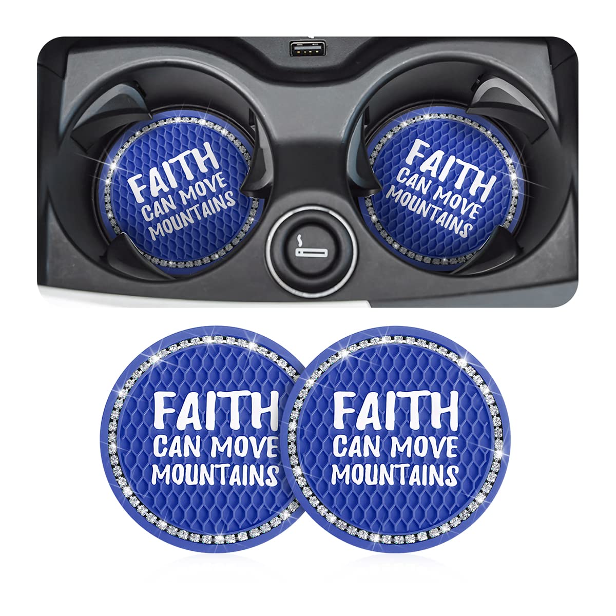 Bling Car Cup Holder Coaster, 2PCS Crystal Rhinestone Anti-Slip Cup Holder Insert Coaster, 2.75 Inch Vehicle Drink Cup Mat, Auto Interior Accessories Universal for Women Girls