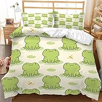 Vista 4 de Juego de funda de edredón Kawaii con diseño de rana de dibujos animados para niños, tamaño individual, con estampado de notas musicales y nubes
