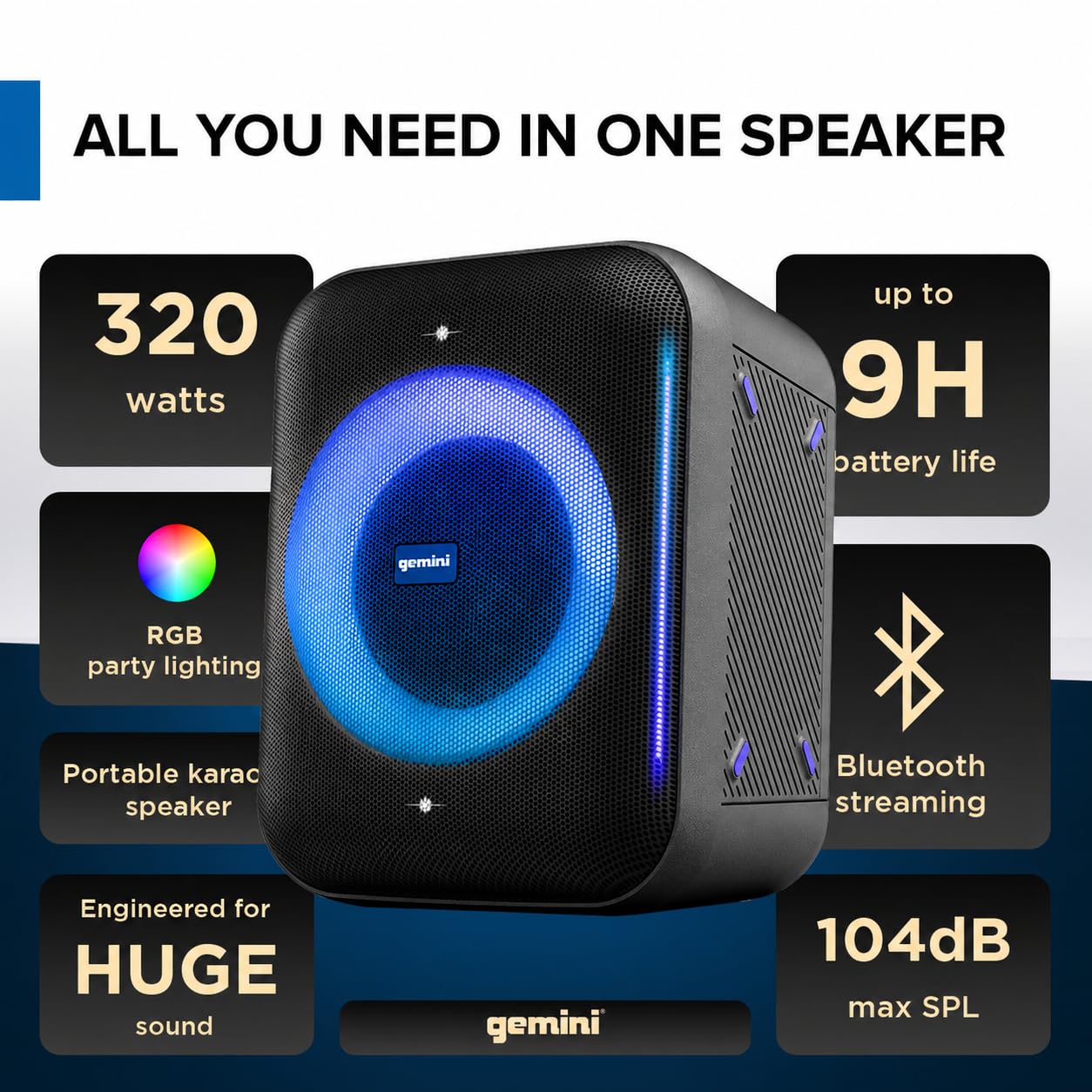 Amazon.com: Gemini Portable Party Speaker, LED Lights, Wireless