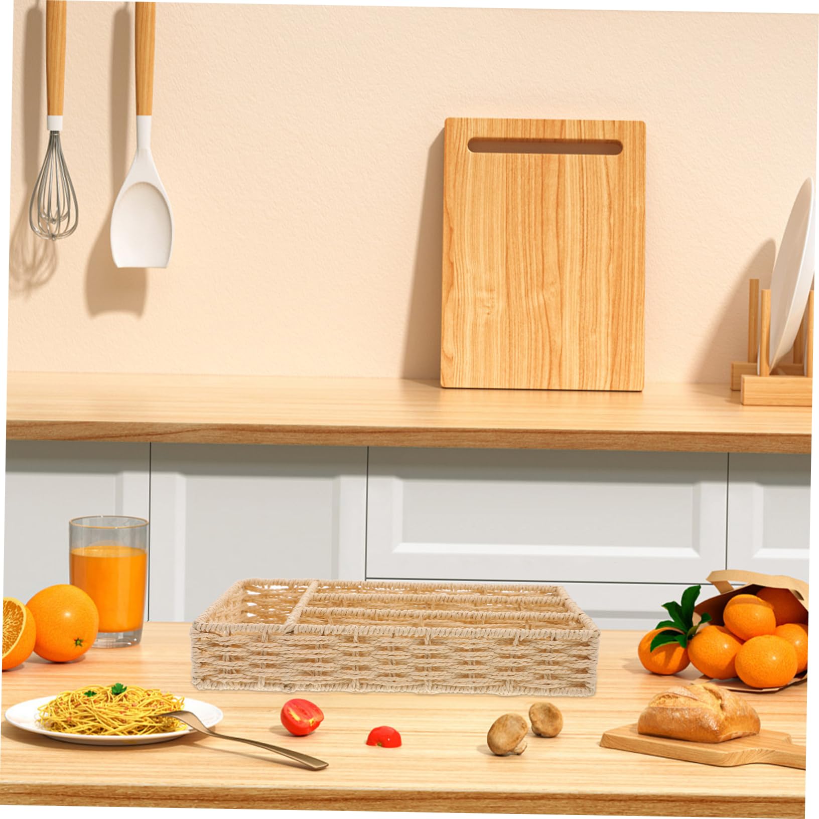 Cabilock Organizador de Cubiertos Tejido Beige para Cajón de Cocina