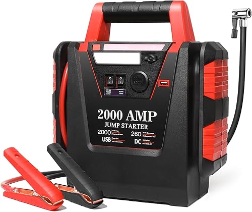 Arrancador con compresor de aire, arrancador de batería de coche de 260 PSI, inflador de neumáticos 6 en 1, batería de plomo-ácido automática para