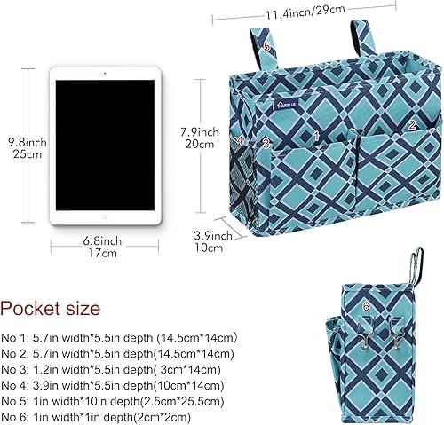 Miniatura 67 de Surblue - Organizador de cama colgante para mesita de noche, bolsa de almacenamiento, bolsillo para literas y camas de hospital, dormitorios Z-Zebra