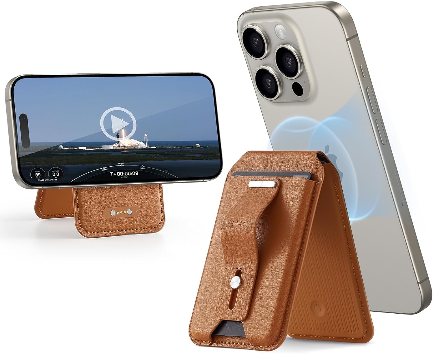 ESR for Magsafe Wallet, Magnetic Geo iPhone Wallet with Full Find My Functionality, Up to 3,000g Magnet Strength, Card Holder with Adjustable Stand, for iPhone 16/15/14/13/12 Series, Brown