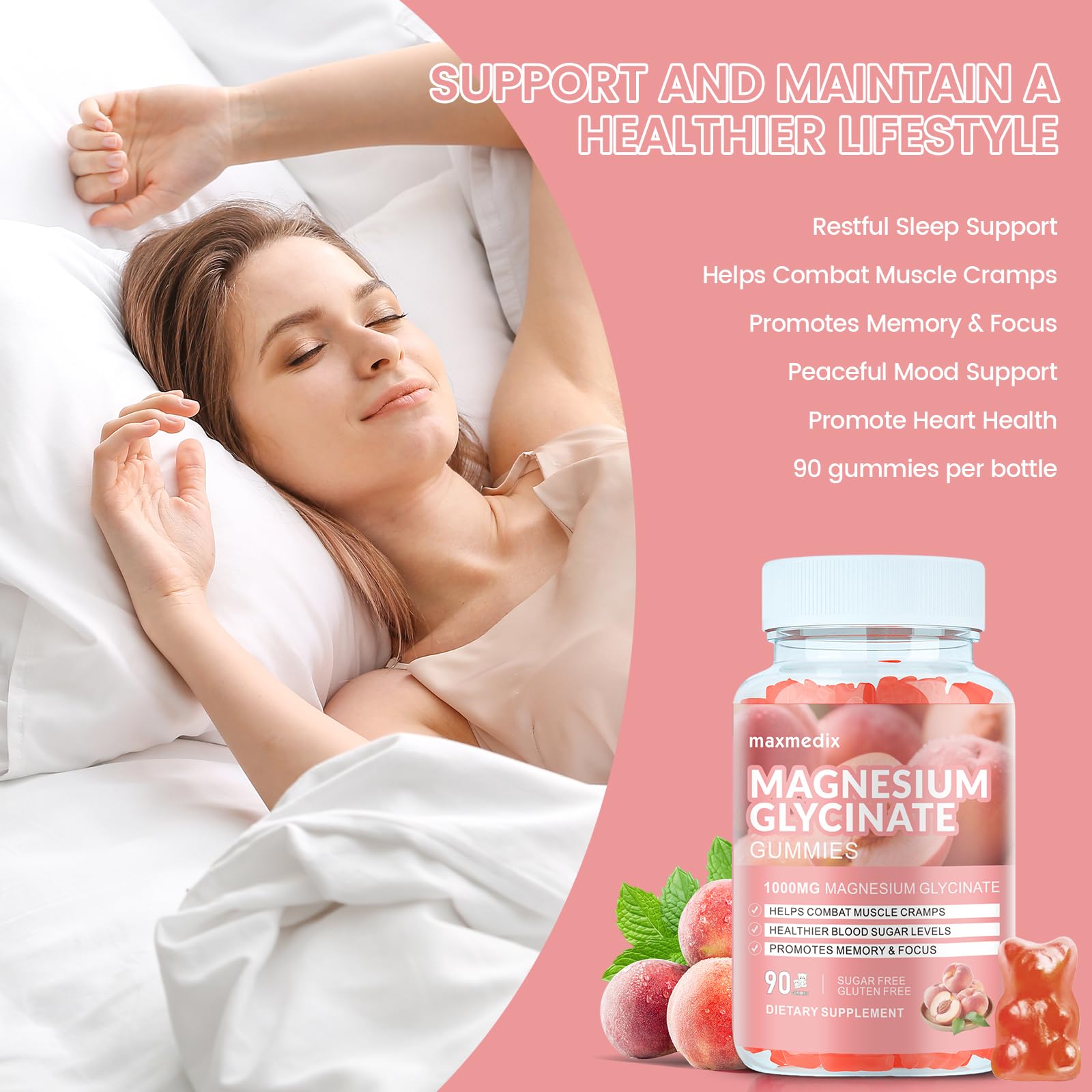 Magnesium Glycinate Gummies 1000mg, Sugar Free Magnesium Potassium Supplements Chewable for Adults with L-Threonate for Sleep, Body Support and Relaxation,90 Peach Gummies — Amazon image 4
