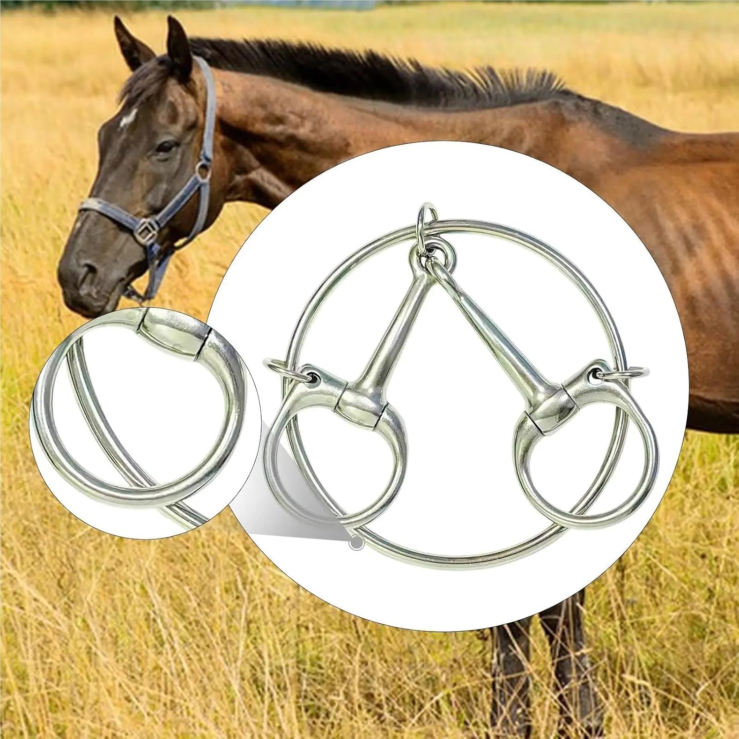 Horse Tie Rings Horse Loose Snaffle Bit Equestrian Supplies,Easy Control,Gear,Ring for Stables/Pastures/Livestock & Farm Use
