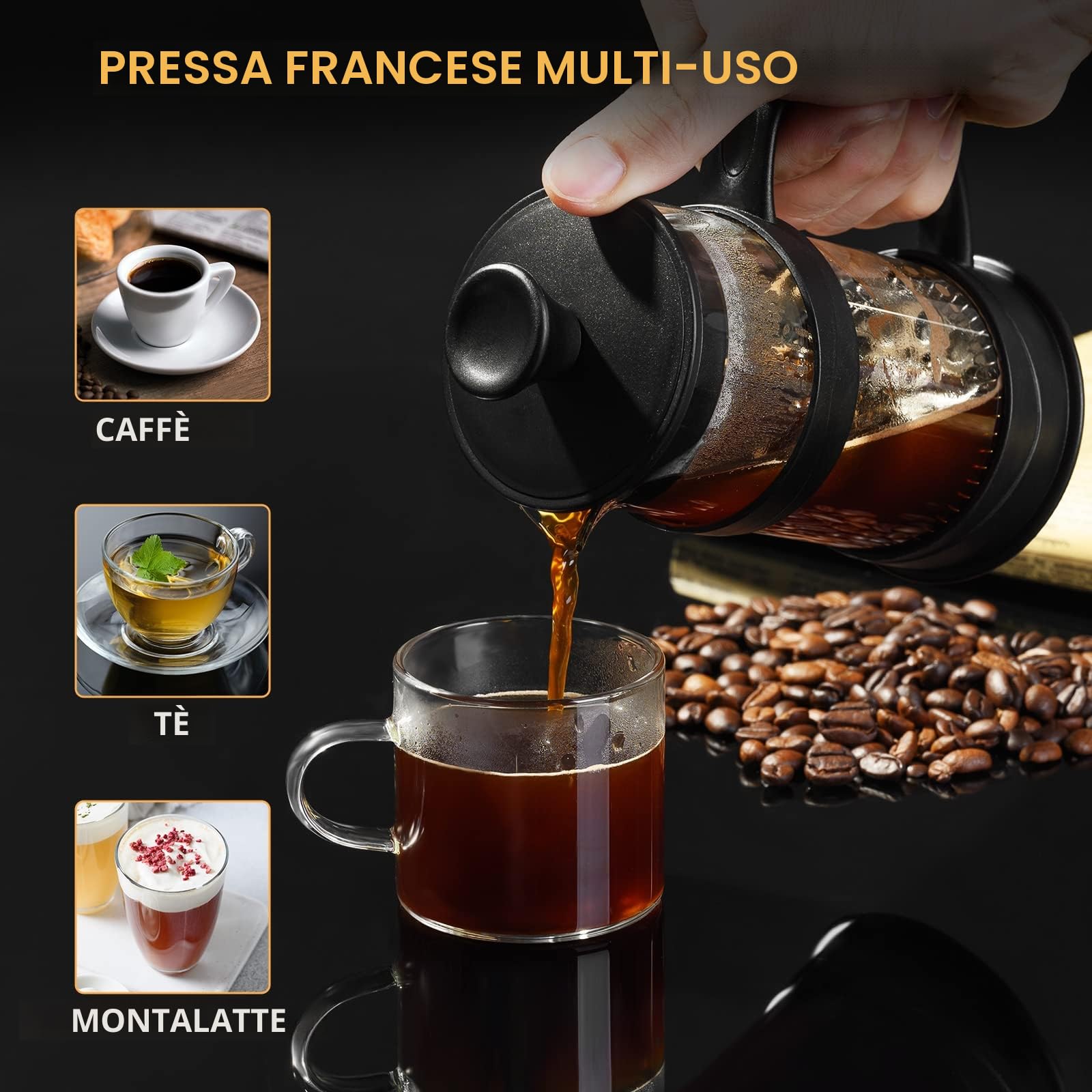 ParaCity French Press, Piccola Realizzata Con Filtro in Acciaio Inossidabile e Vetro Borosilicato, Cold Brew da 350 ml, Adatta per la Casa o in Viaggio