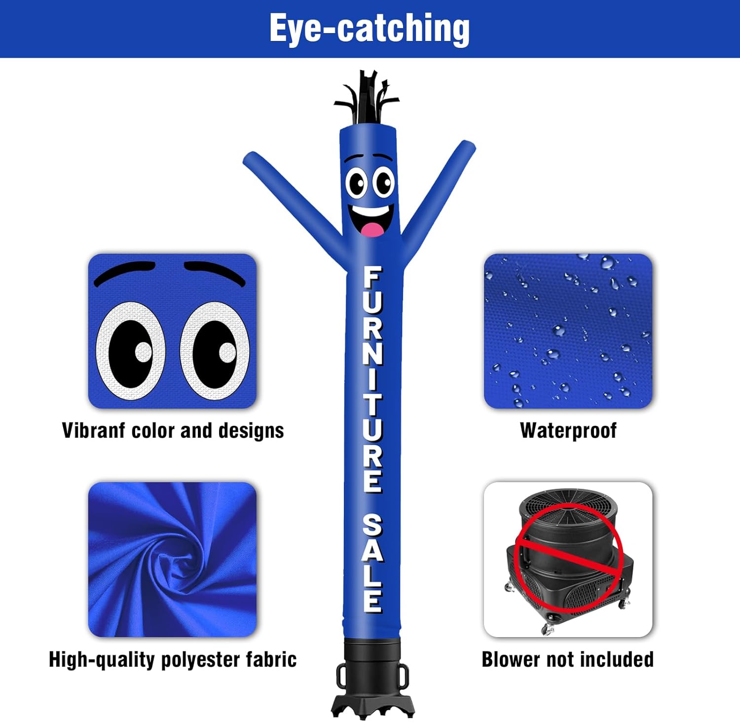 10FT Tall Inflatable Tube Man Furniture Sale Wacky Wavy Dancing Guy (12''Diameter) for Outdoor Decoration Advertising Business Promotion -Blue (Blower Not Included)