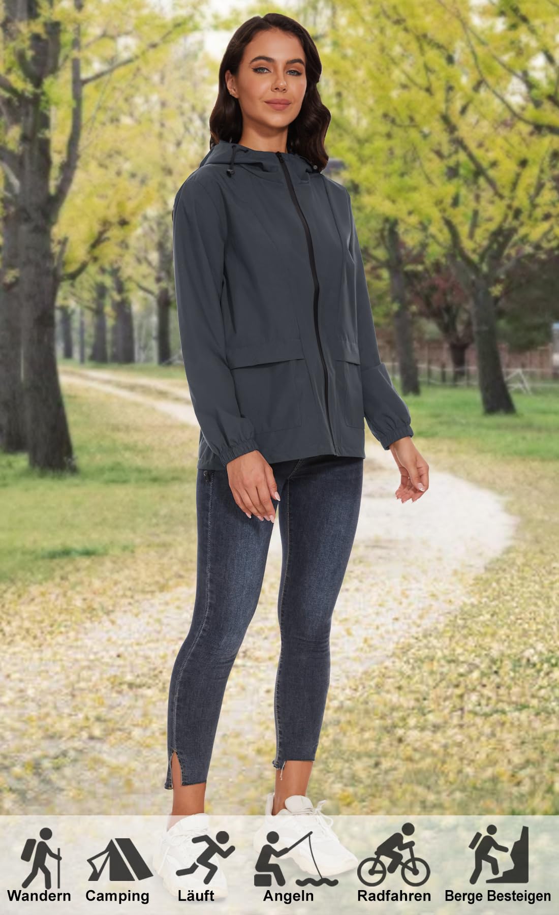 Chaqueta impermeable plegable para mujer con capucha reflectante chaqueta de ciclismo para la noche ligera impermeable chaqueta cortavientos
