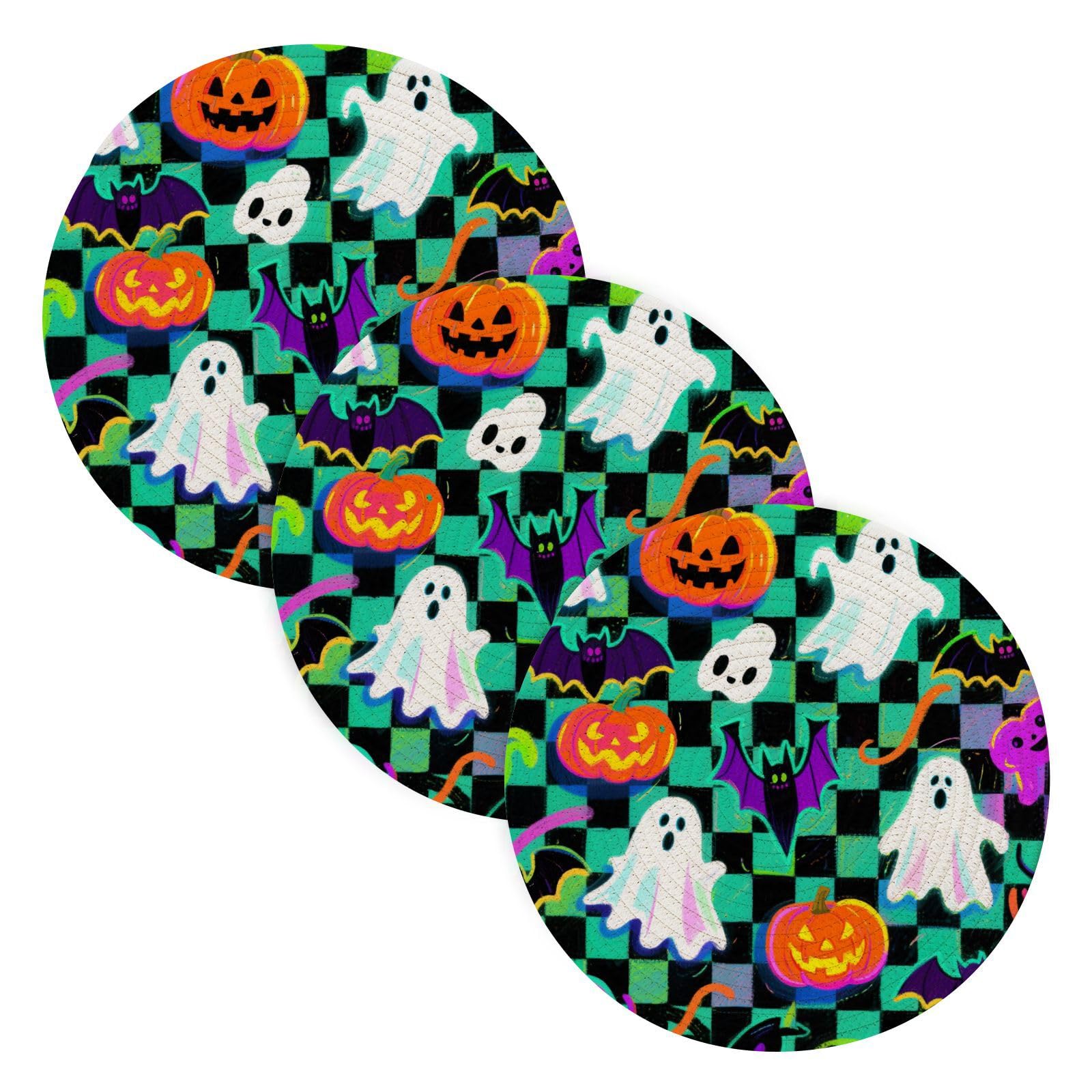 Dessous de plat citrouille 38 cm lot de 3 tapis isolants vert et noir absorbants pour réchaud
