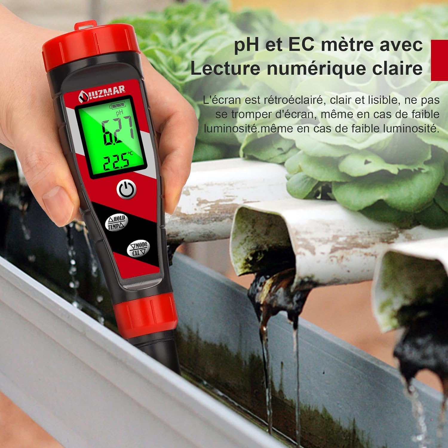 UIUZMAR pH-mètre numérique pH TDS EC mètre pour solution nutritive hydroponique pH et EC mètre avec écran LCD TDS testeur d'eau pH PPM mètre pour installation DWC tente de culture aéroponique culture