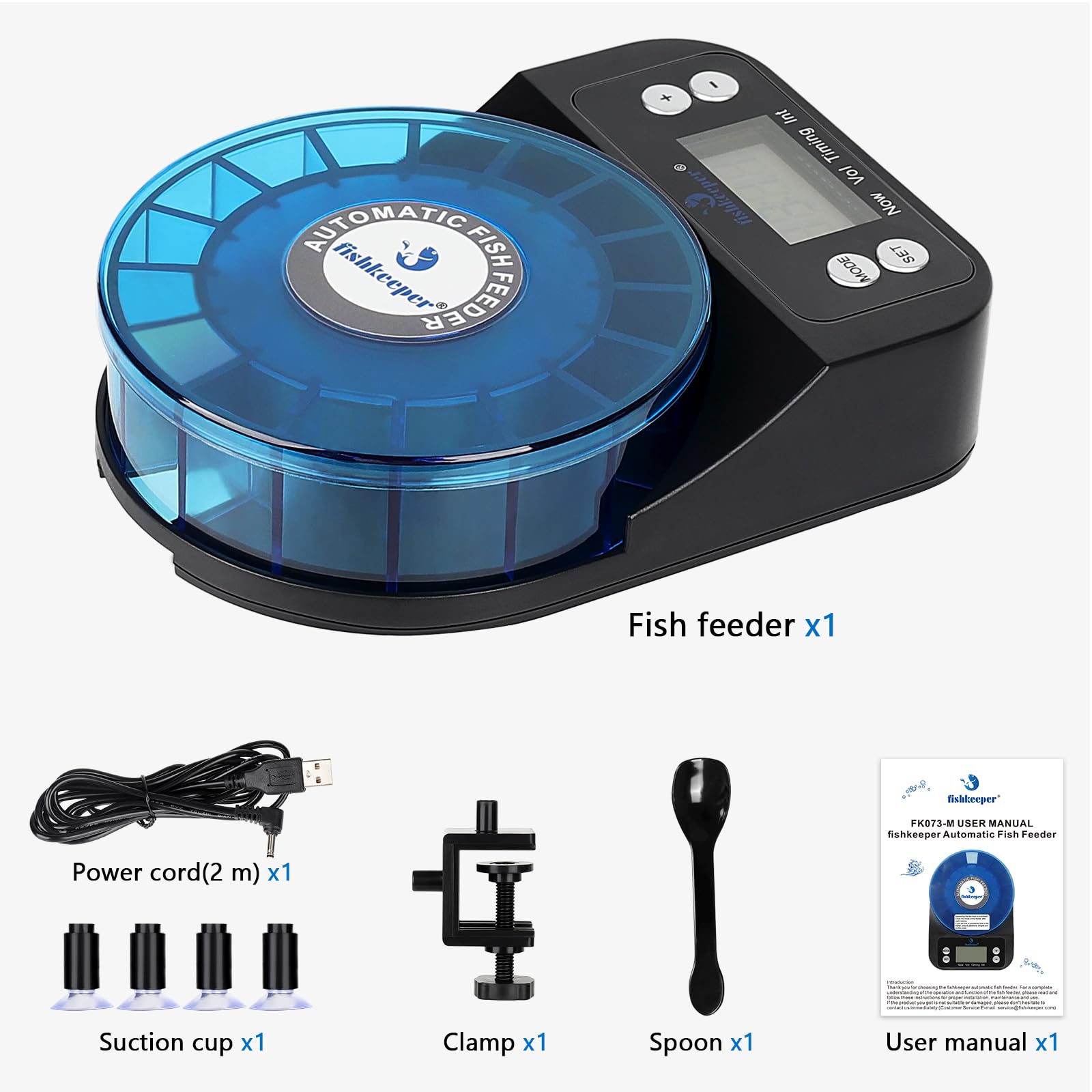 fishkeeper Mangeoire automatique pour poissons pour aquarium – Distributeur automatique de nourriture rechargeable et de précision pour poissons et tortues Betta, anti-humidité et anti-humidité