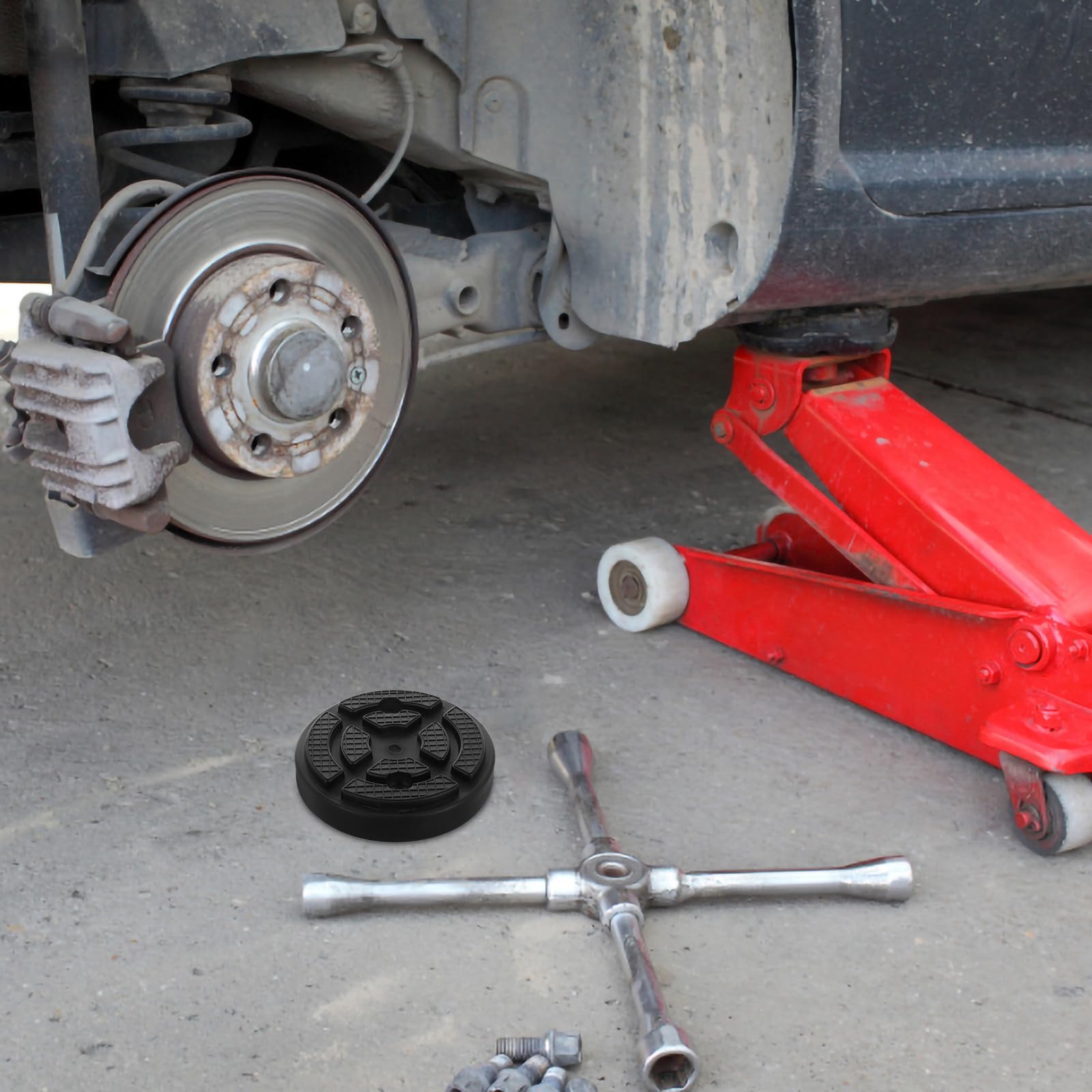 Mikinona Coussin Facile Rond de Levage pour Élévateur Caoutchouc Sécurisé Patin Antidérapant à Installer Lavage de Voiture Entretien et Véhicules