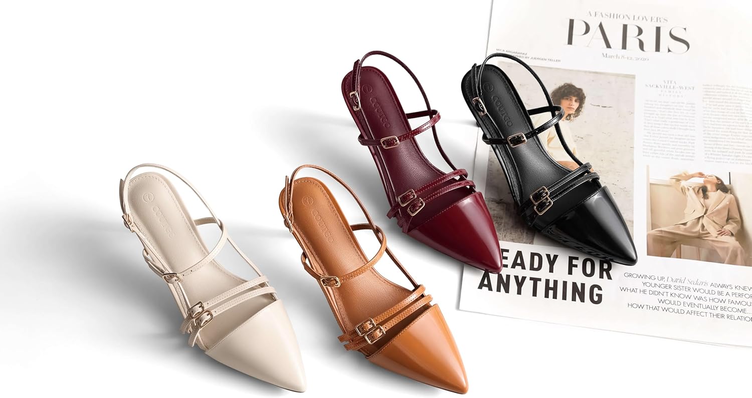 Coutgo Womens Slingback High Heels Strappy Closed Pointed Toe Pumps Ankle Strap Dress Shoes - Image 7
