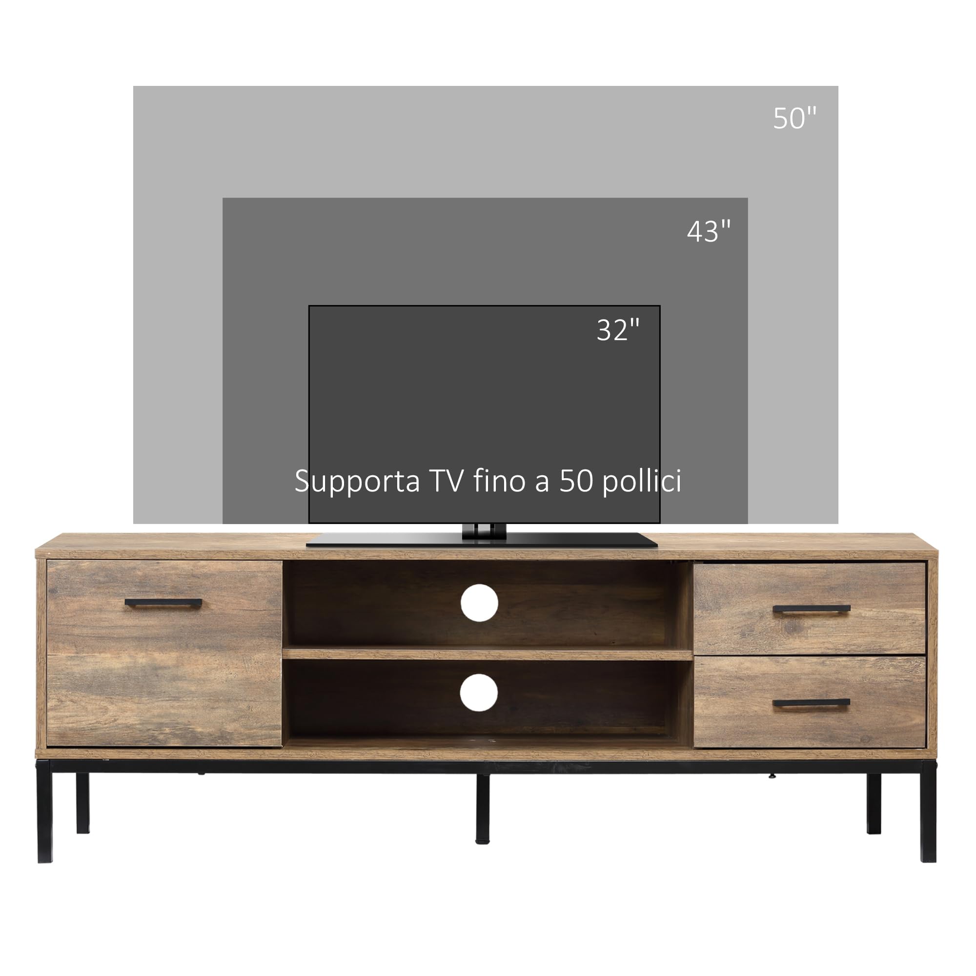 HOMCOM Mobile TV Fino a 50" con un Armadietto e 2 Cassetti in Truciolato, 132x39x45.5cm, Caffè
