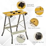 DURHAND Banc de travail pliable 4 Pinces réglables, Table de scie à bois, MDF Surface, cadre en acier, banc de travail portable 100kg/220lbs Capacité, noir et gris