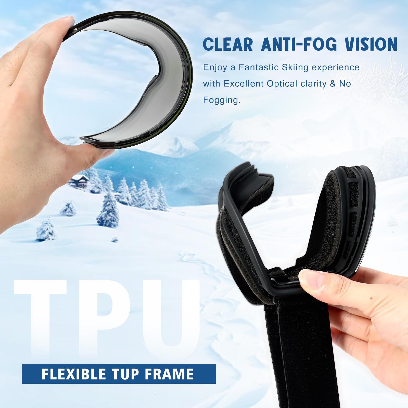 Lunettes de ski OTG pour homme et femme, anti-buée, protection UV, lunettes de planche à neige, ski et motoneige pour adultes et jeunes