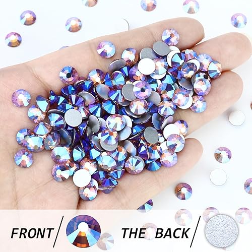 Miniatura 8 de Briskbloom Diamantes de imitación de cristal con parte trasera plana, gemas redondas para arte de uñas y manualidades, fijación de pegamento, Siam