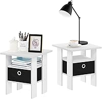 Vista 46 de Furinno- Colección Andrey- Mesa auxiliar, estación de carga con puerto USB y puerto tipo C c/compartimento de almacenamiento, 15.55 pulg ancho x