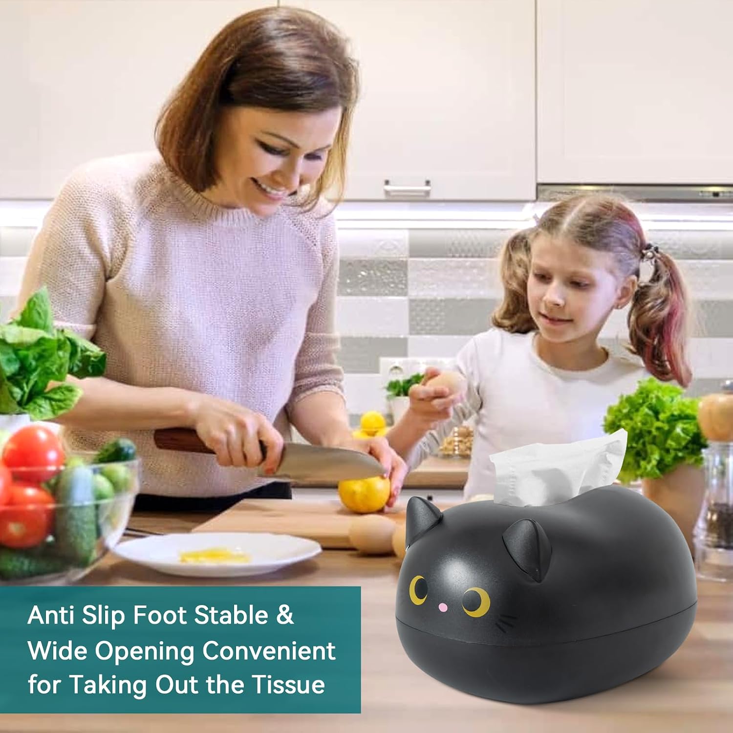 Cat Tissue Dispenser, Cartoon Toilet Paper Holder Cat Paper Dispenser Box Tissue Box with 2 Toothpick Holder for Car Home Bathroom Kitchen Office
