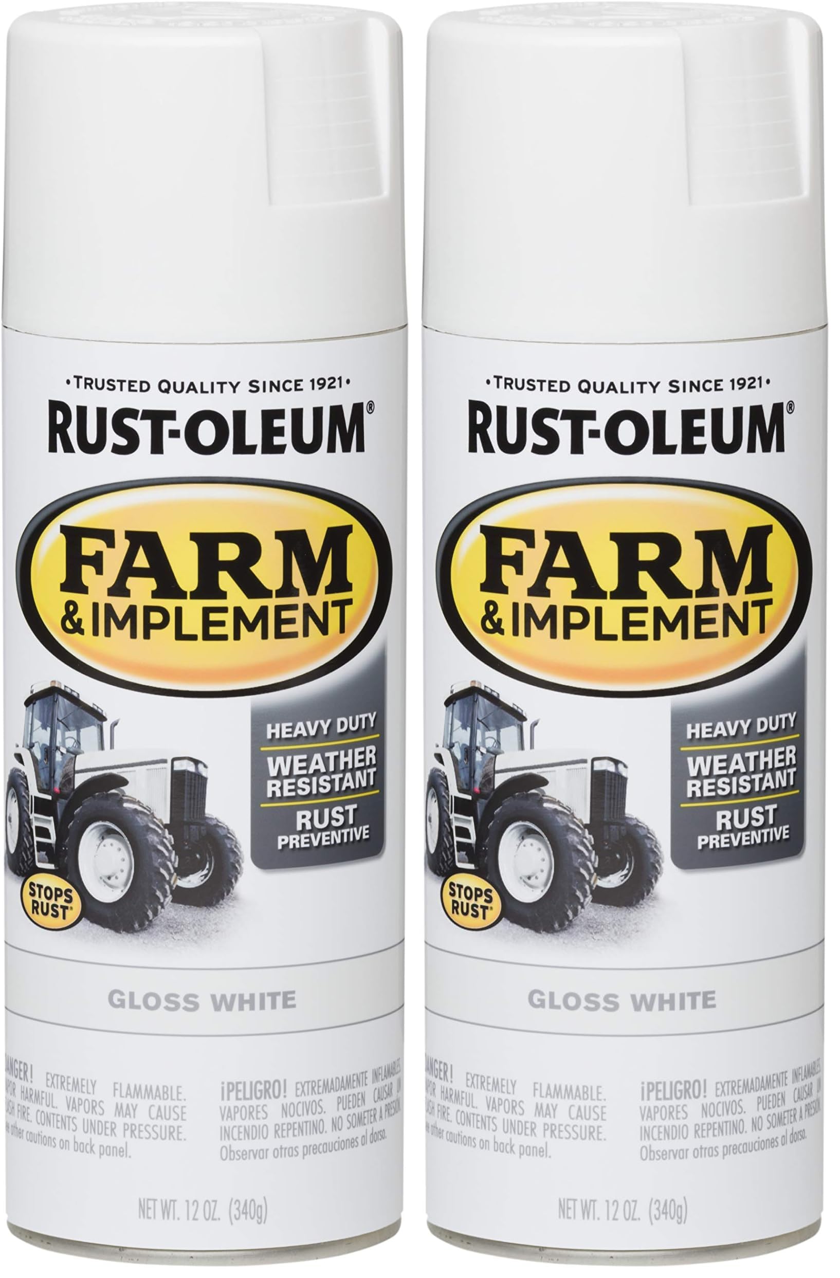 Rust-Oleum 280132 Farm &amp; Implement Spray Paint, 12 oz, Gloss White (Pack of 2)