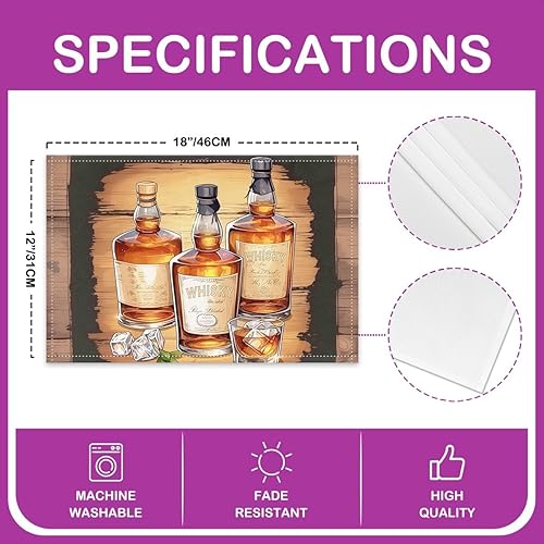 Miniatura 4 de Juego de 4 manteles individuales de whisky, manteles individuales lavables de 12 x 18 pulgadas para decoración de mesa de comedor, manteles