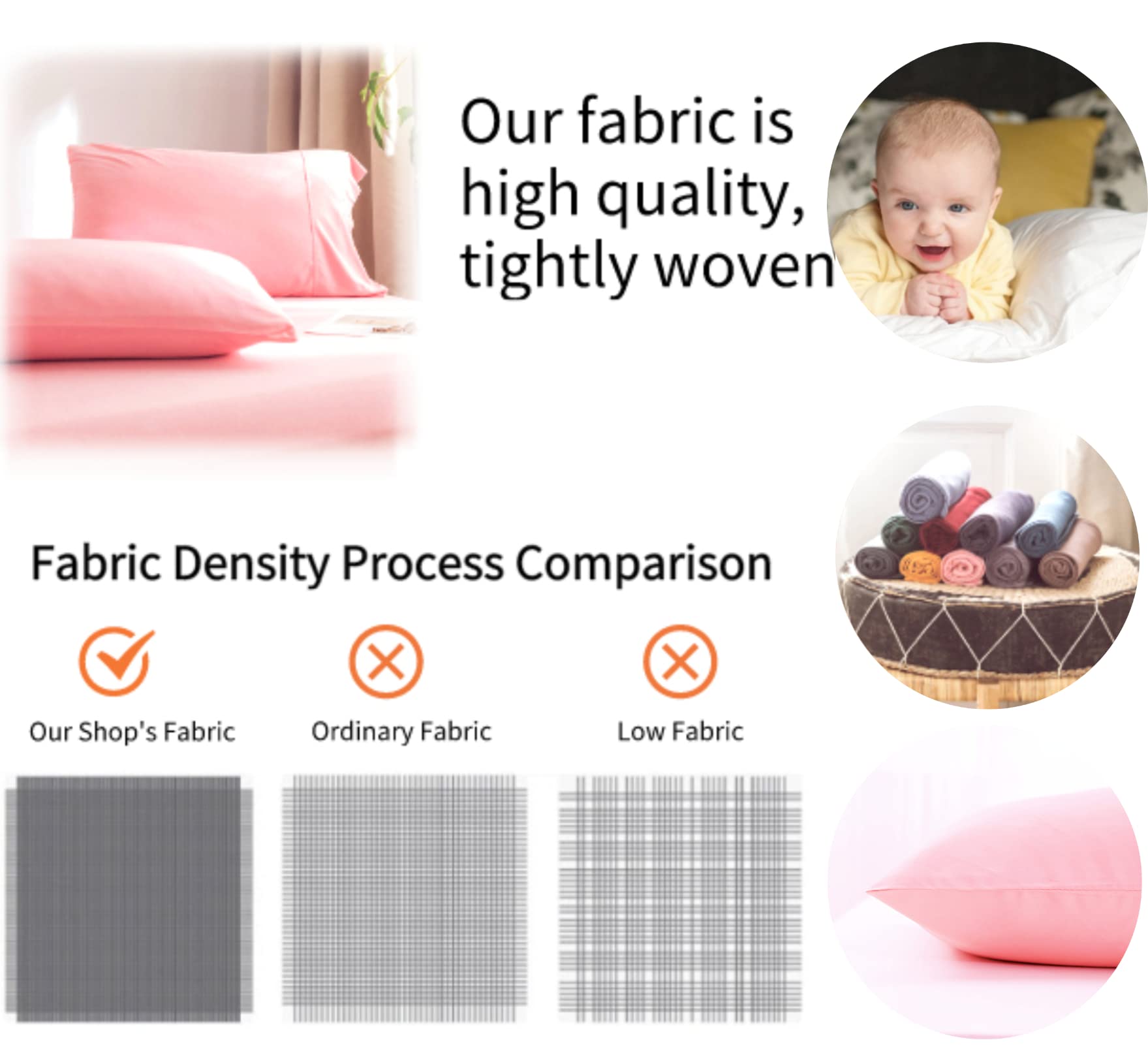 Baby Amabc Children's Cushion Cover 40x60 cm Set 100% Pure Cotton, Decorative Pink Perfect for a Pillow Cot Girls - Image 4