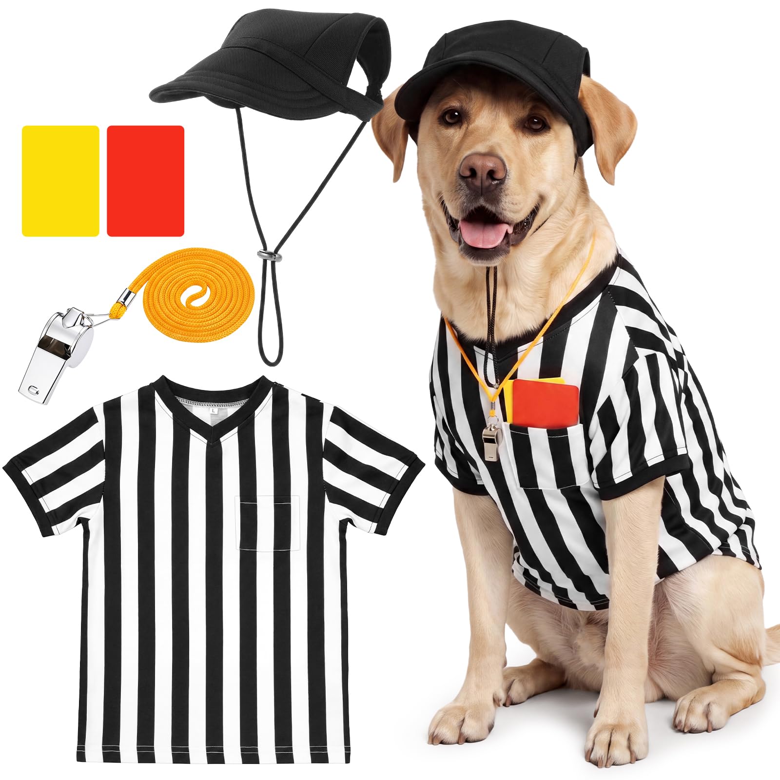Halloween Large Dog Referee Costume Set with Shirt Cap Whistle Cards, XL