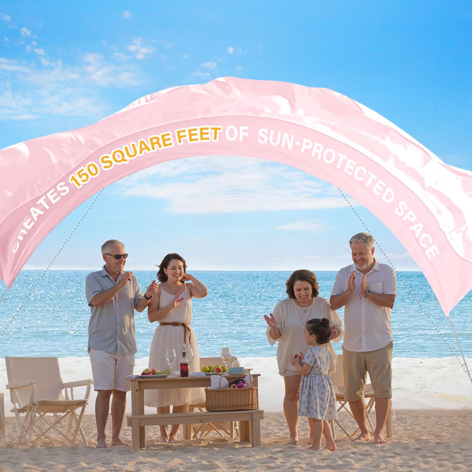 Beach Sun Shade Canopy,Beach Pop up Tent Sun Shade Sail for 8 People,Relying On Wind Power Umbrella Only 4 Lbs