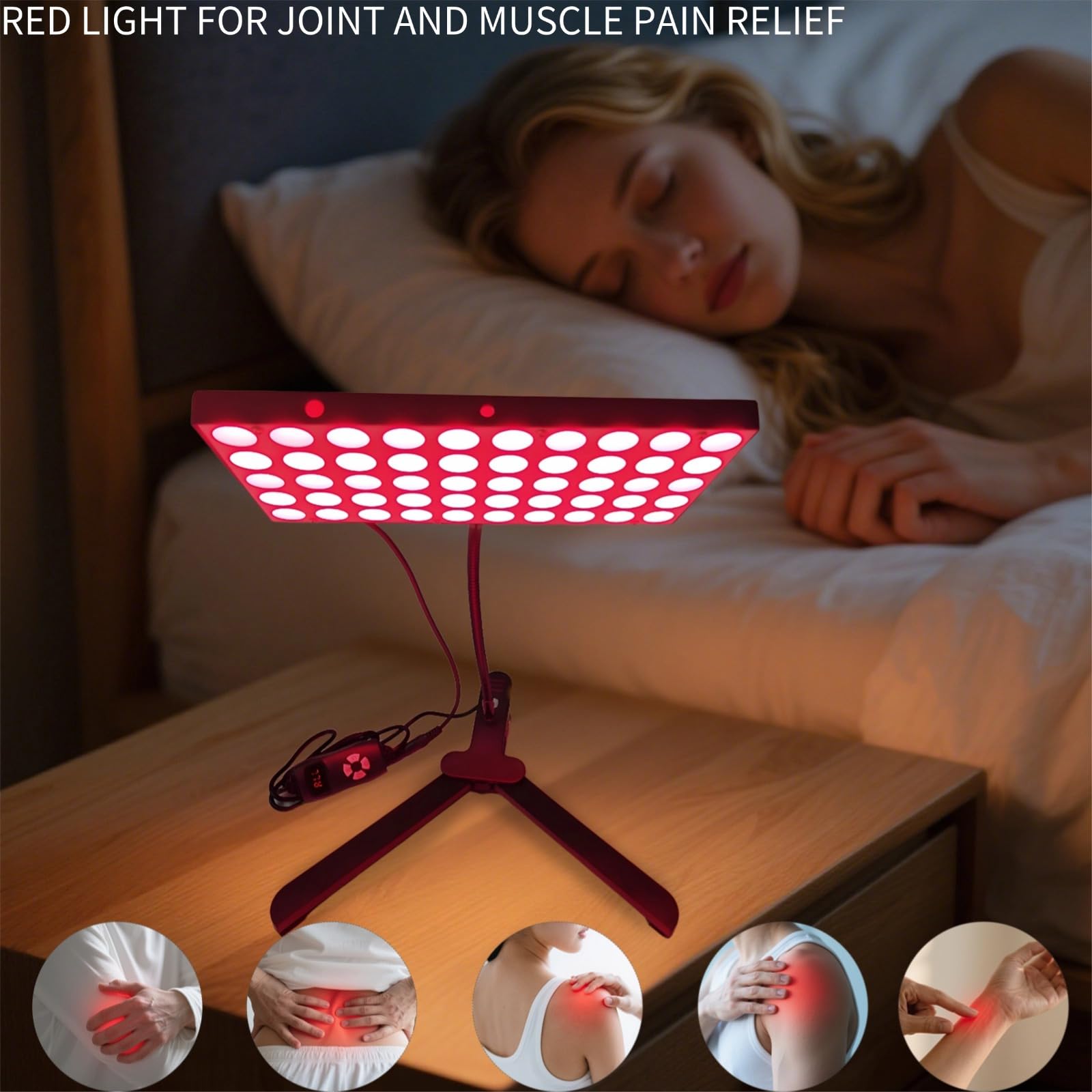 Lampe de luminothérapie infrarouge portable à pince, 100 LED 660 nm et 850 nm, 30 W, 5 niveaux de luminosité, col de cygne et angle réglables, minuterie et protection des yeux pour le visage et le