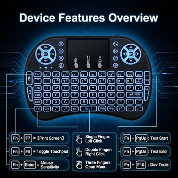 Mini Wireless Keyboard, Mini Keyboard with Trackpad 2.4G Bluetooth Keyboard and Mouse Combo LED Backlit Touchpad Remote Control for PC Laptop Android TV Box Smart TV Raspberry Pi Windows KODI HTPC