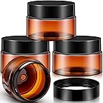 Patelai 4 Pieces Round Wide-mouth Leak Proof Plastic Container Jars with Lids for Travel Storage Makeup Beauty Products Face Creams Oils Salves Ointments DIY Making(1 Ounce,Amber)