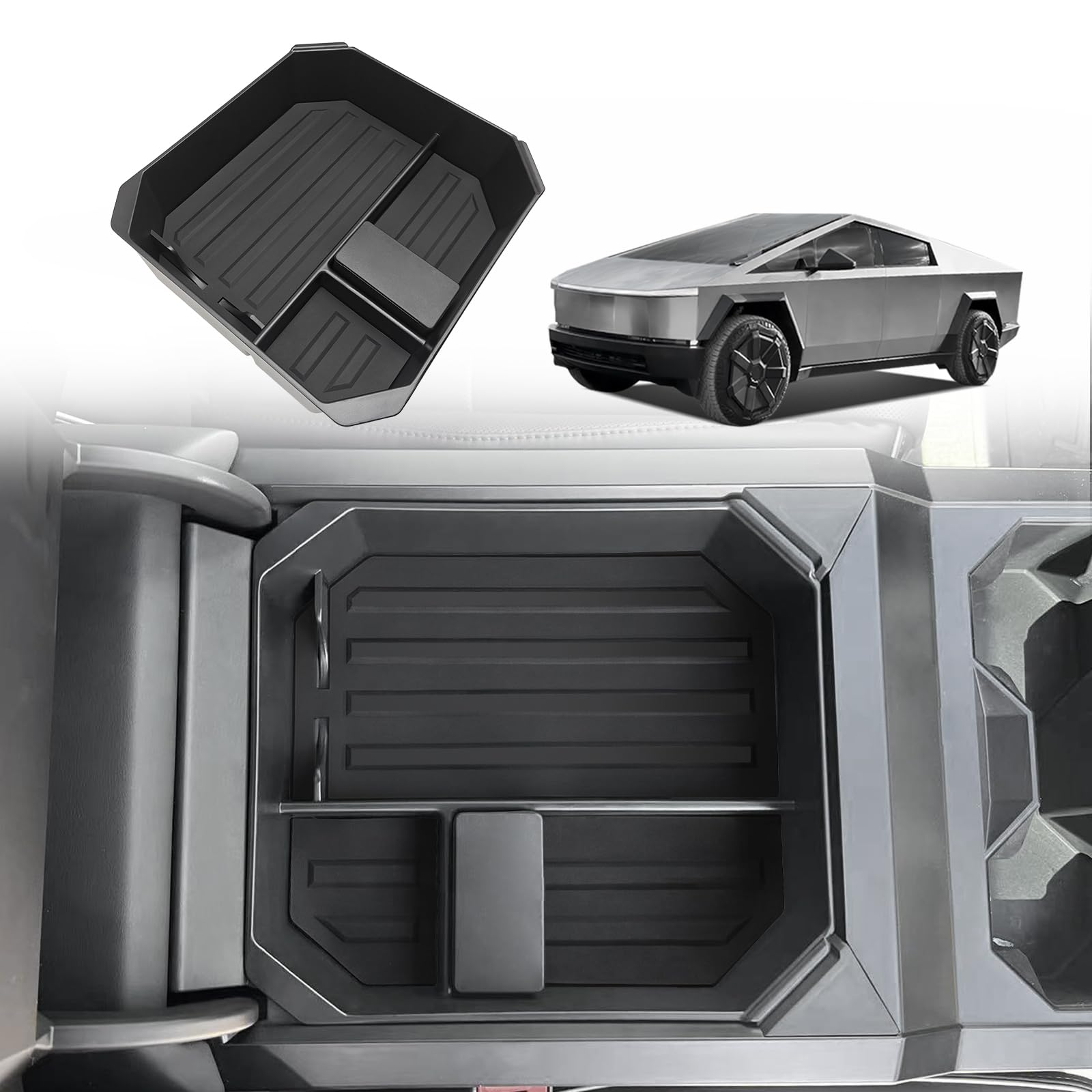 BestEvModCenter Console Organizer Tray Compatible with Tesla Cybertruck 2024+ Accessories Pickup Armrest Storage Box (Armrest Upper Organizer)