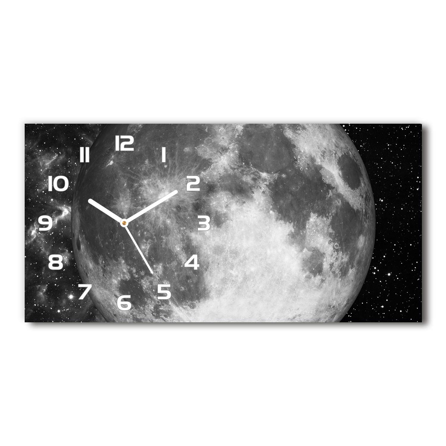 Horloge en verre 60x30cm silencieuse lune blanche sur pied salon