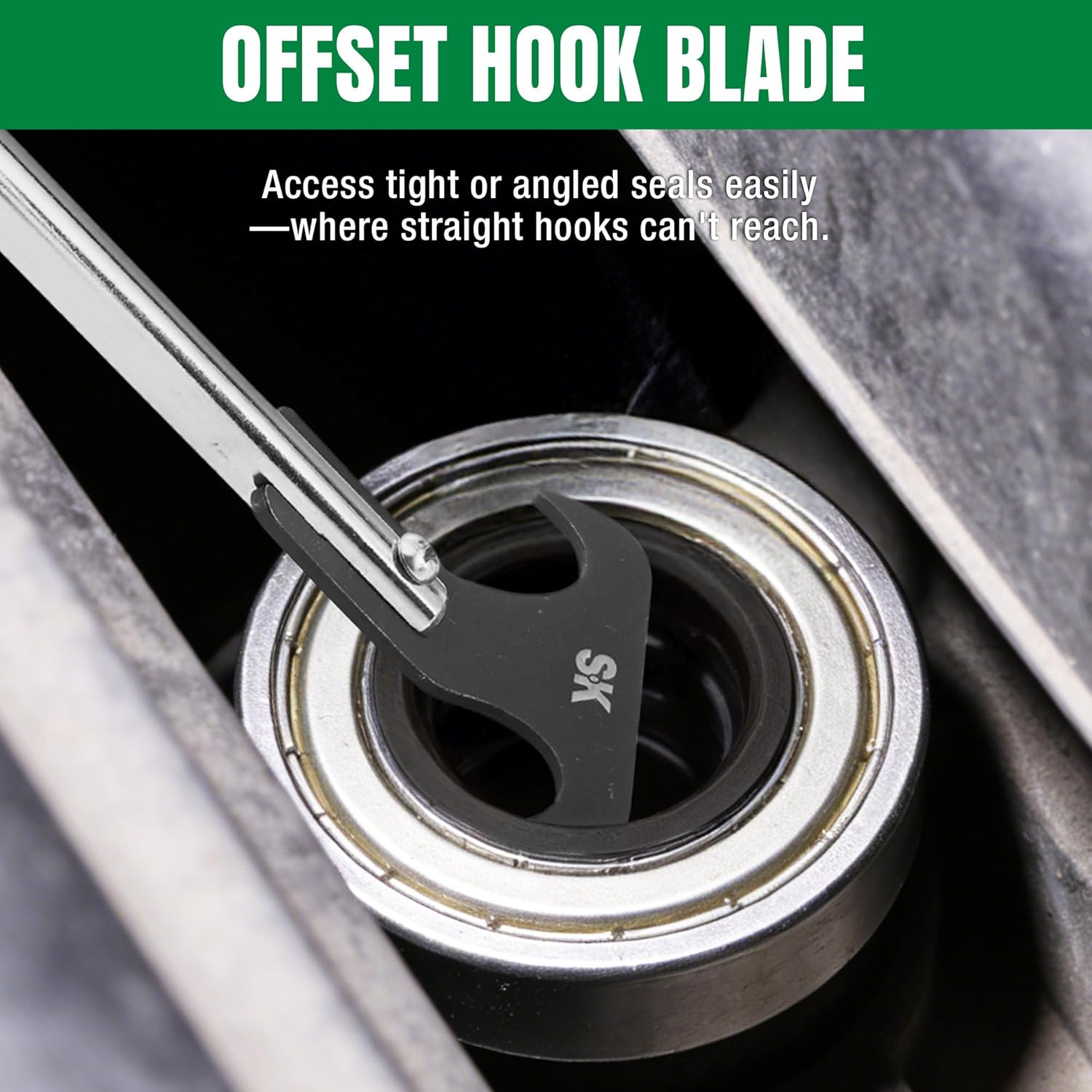 SK Seal Puller with 2 Extra Blades, Includes Straight & Offset Hook, Heat Treated Steel, Dual Hook Tips for Oil and Grease Seal Removal, for Cars, SUVs, Light Trucks and Motorcycles