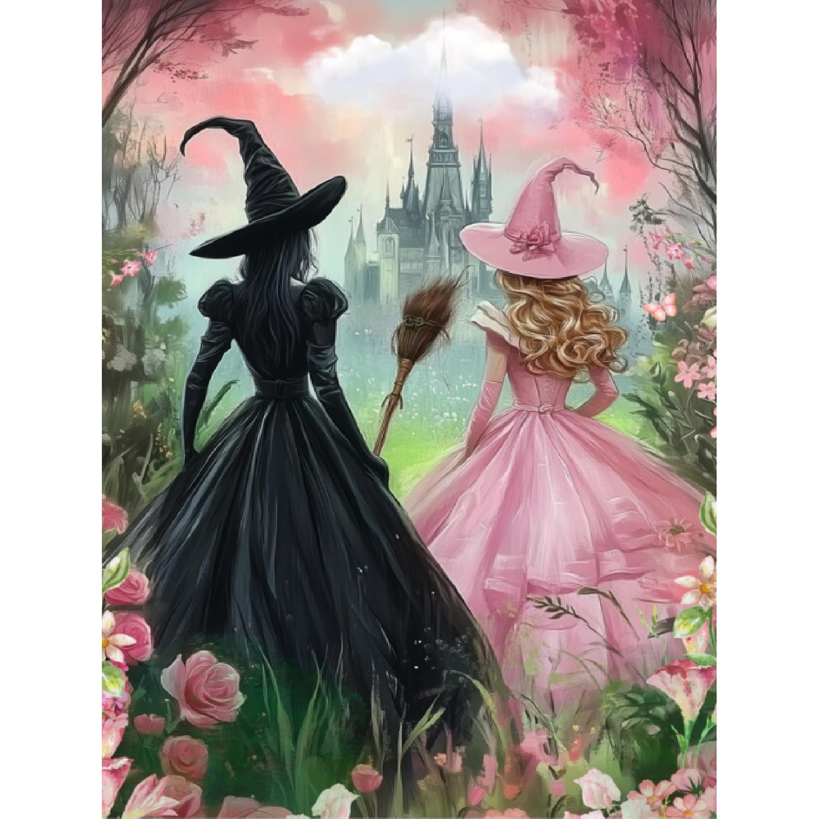 NEGEKFKX Witch Diamond Art Kits for Adults Beginners,Princess Diamond Painting Kits for Adults,5D Full Drill DIY Diamond Dot Gem Art Kit Wall Home