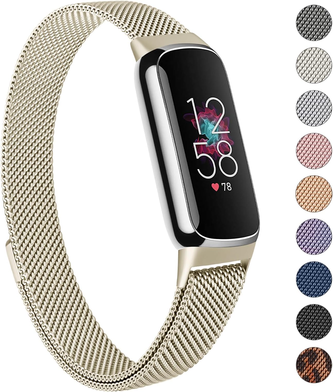 Compatible Fitbit Luxe Bands, Replacement Band, Stainless Steel, Adjustable Length, Unisex, Magnetic Clasp, Mesh, Breathable