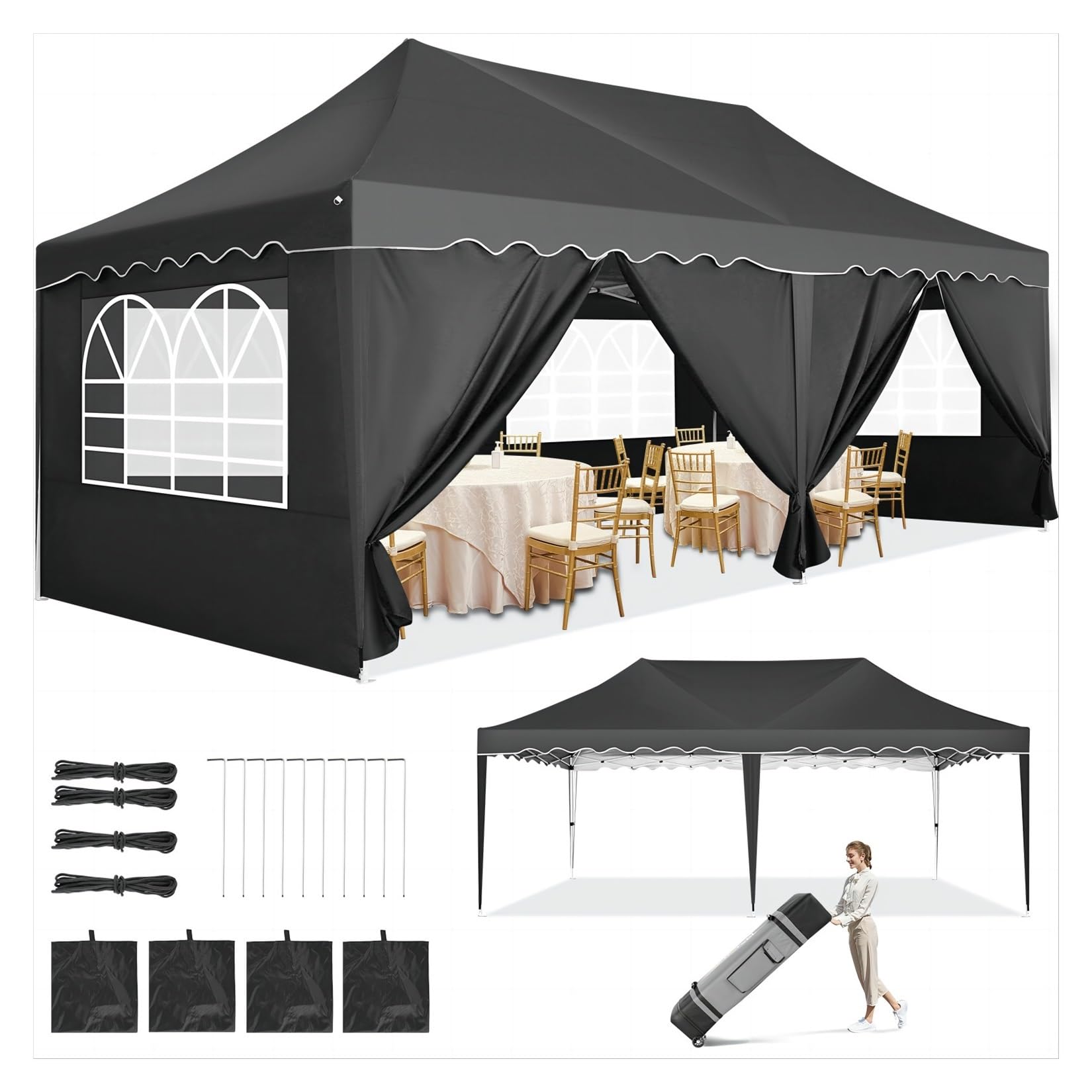 Pop Up Pavillons 3x6m Pop-Up-Pavillonzelt mit 6 Seitenwand-Überdachung, Festzelt, Pavillon, wasserdichtes Partyzelt for Party, Garten, Outdoor, kommerzielle Überdachung(Blue)