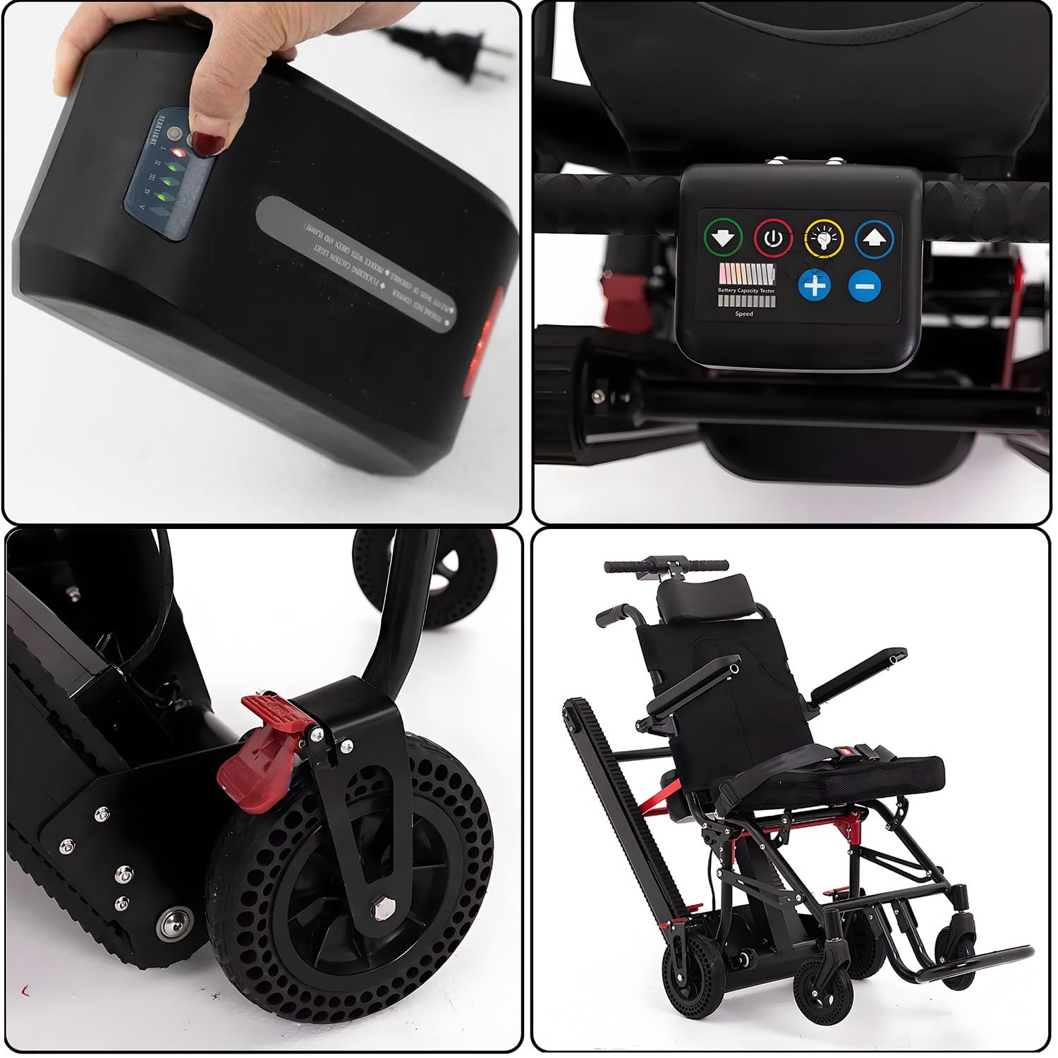 Nuovo montascale elettrico + combinazione di sedia a rotelle manuale 2 in 1, sedia a rotelle intelligente per salire e scendere le scale,pieghevole leggero,batteria da 13A,carico massimo 330 libbre