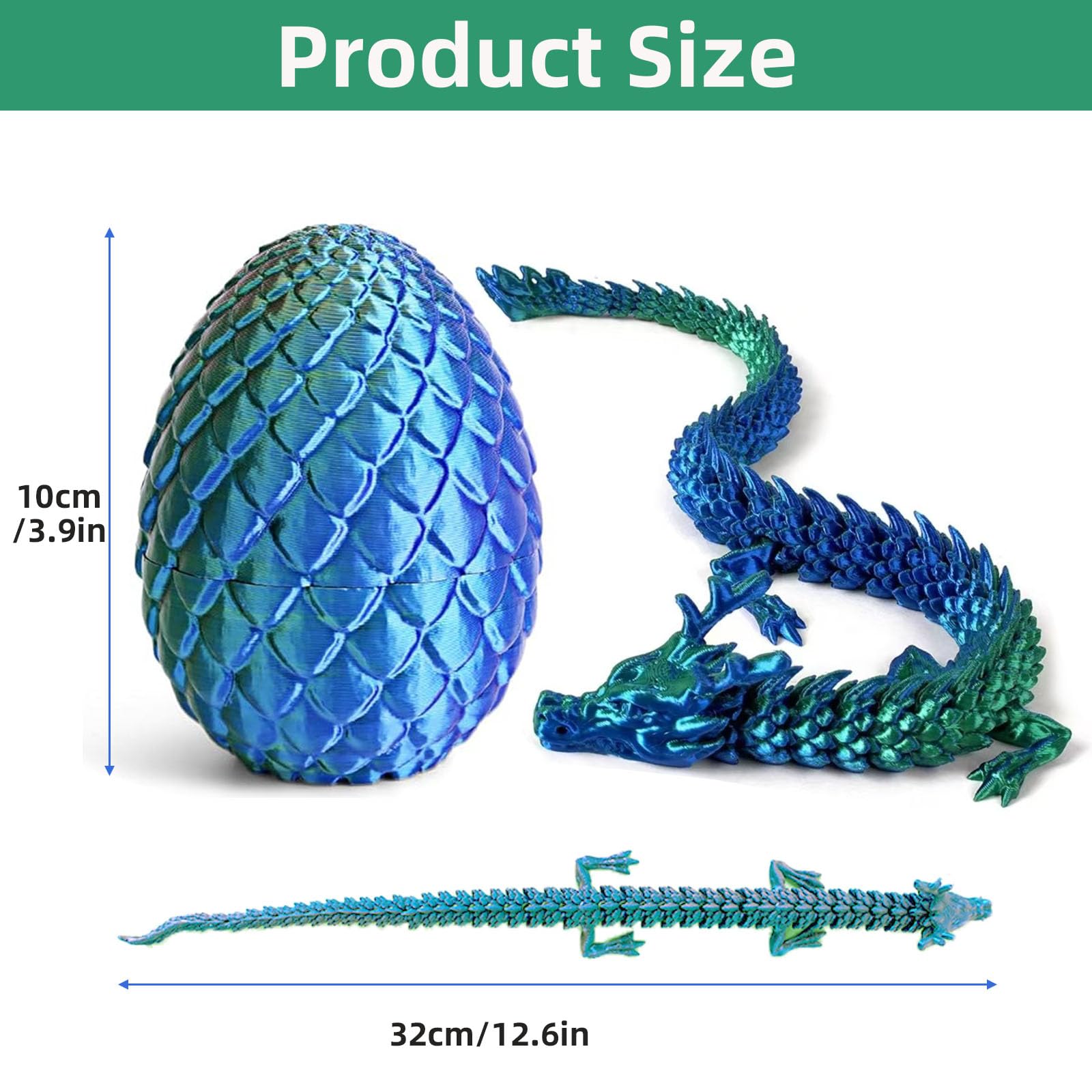 3D Printed Dragon in Egg - Flexible Articulated Crystal Dragon Fidget for Home and Office Executive Desks Décor - Image 2