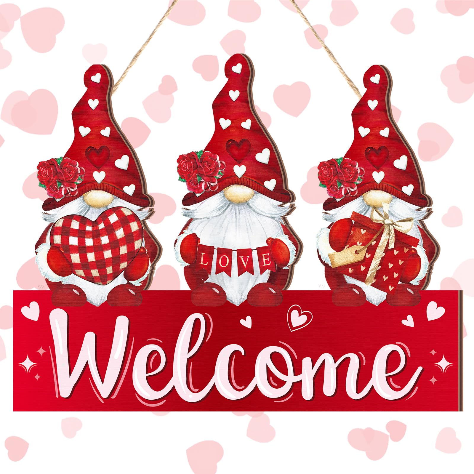 Wenqik Valentine‘s Day Gnome Door Decor for Front Wreath Sweet Gnome Welcome Hanging Door Sign Hanger for Front Home Garden Wall Yard Indoor Outdoor Window