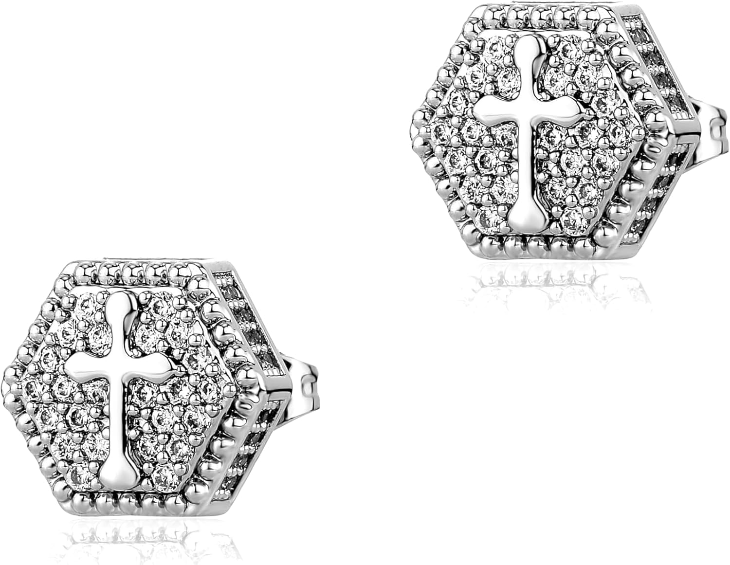TOPGRILLZ Cross Square Stud Earrings 14K Gold Silver 5A+ Cubic Zirconia Iced Out Sparkle hypoallergenic Cartilage 925 Sterling Silver Square Flat Stud Cross Earrings For Men Women