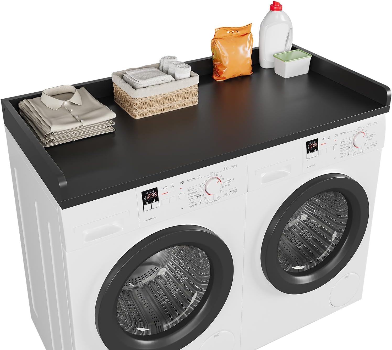 Washer Dryer Countertop, Countertop for Washer Dryer with Non-Slip Mat, Easy to Clean, Washer Dryer Wooden Countertop for Organization, 27.5″W x 27.5″D x 3.2″H Laundry Countertop(Black)